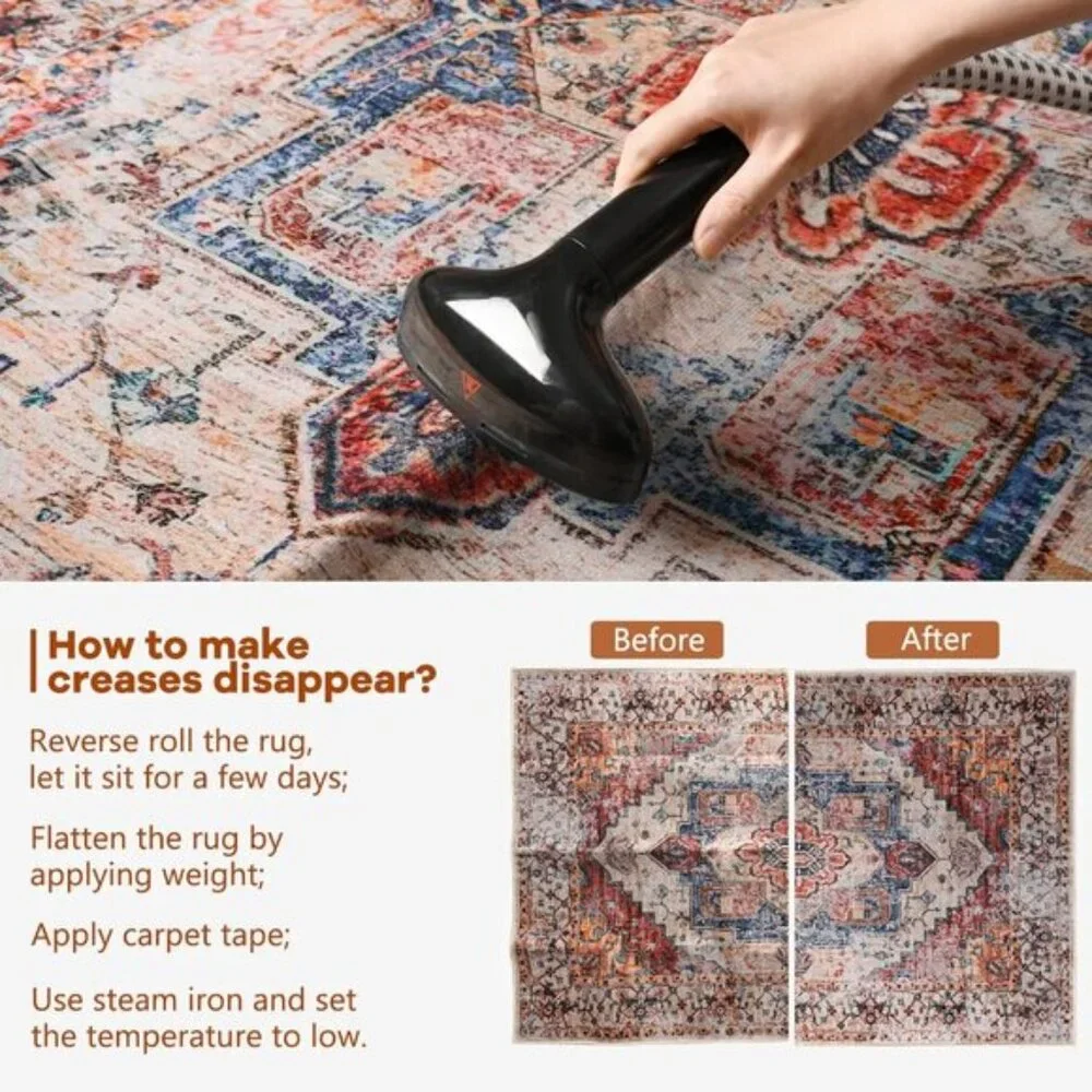 New 5x8 Orange Area Rug, Washable Low Pile Vintage Carpet for Room Decor